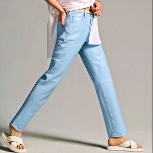 Halogen Womens Light Blue Size 14W Faux Leather Pants Button Zip Closure NWOT